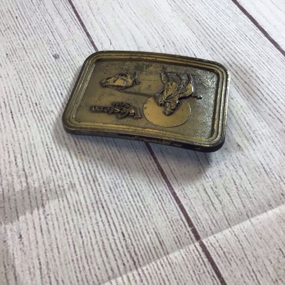 Vintage Brass Western Style Belt Buckle Cowboy on horse roping calf cow Rodeo - Picture 6 of 9